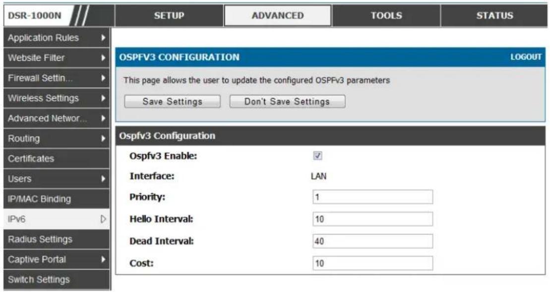 D-LINK DSR-150N - Advanced > IPv6 > OSPF - 2