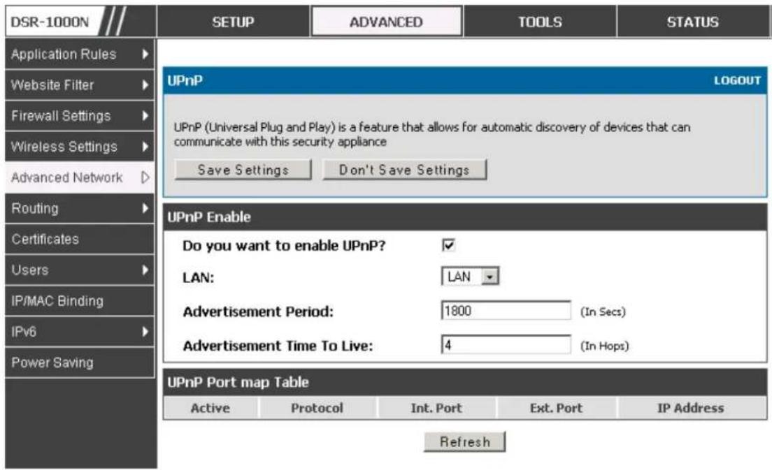 D-LINK DSR-150N - Advanced > Advanced Network > UPnP - 1