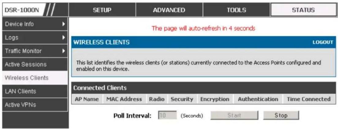 D-LINK DSR-150N - Status > Wireless Clients - 1