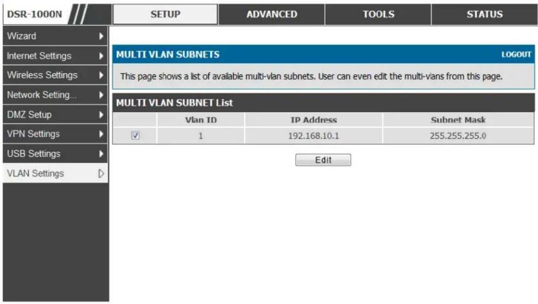 D-LINK DSR-150N - Setup > VLAN Settings > Multi VLAN Settings - 1
