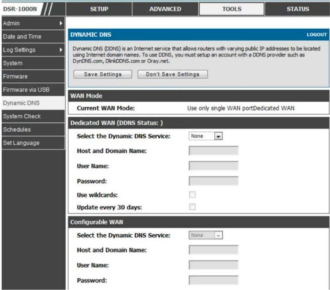 D-LINK DSR-150N - Tools > Dynamic DNS - 1