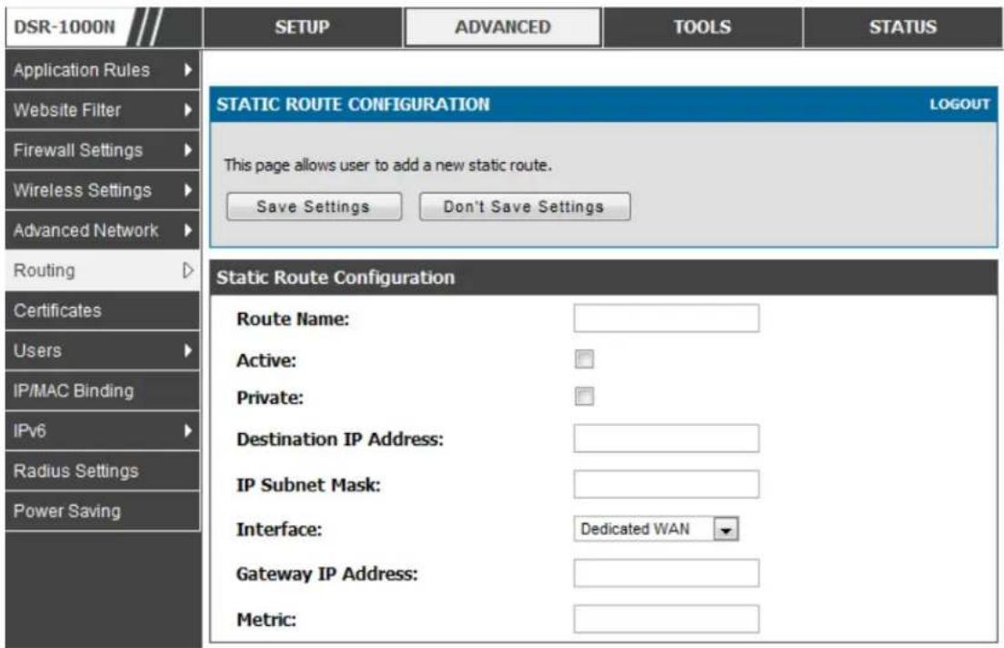 D-LINK DSR-150N - Advanced > IPv6 > IPv6 Static Routing - 1