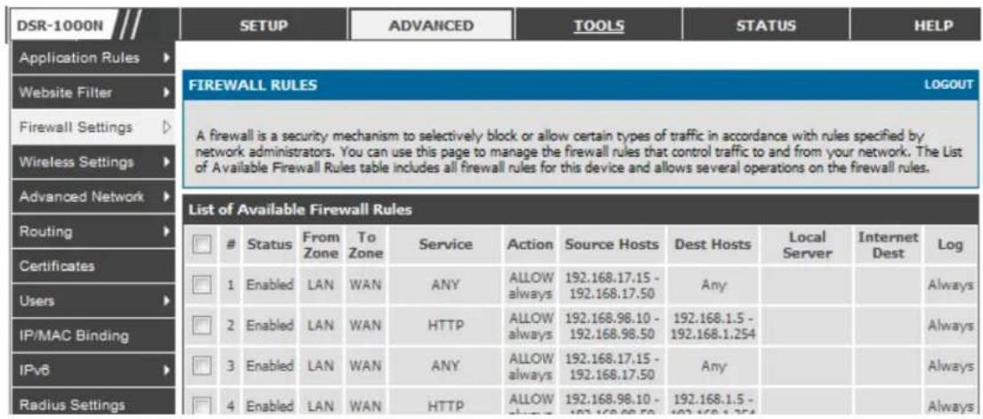 D-LINK DSR-150N - Firewall Rules - 1