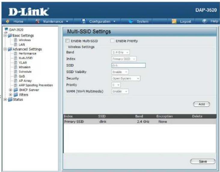 D-LINK DAP-3520 - SSID Visibility: - 1