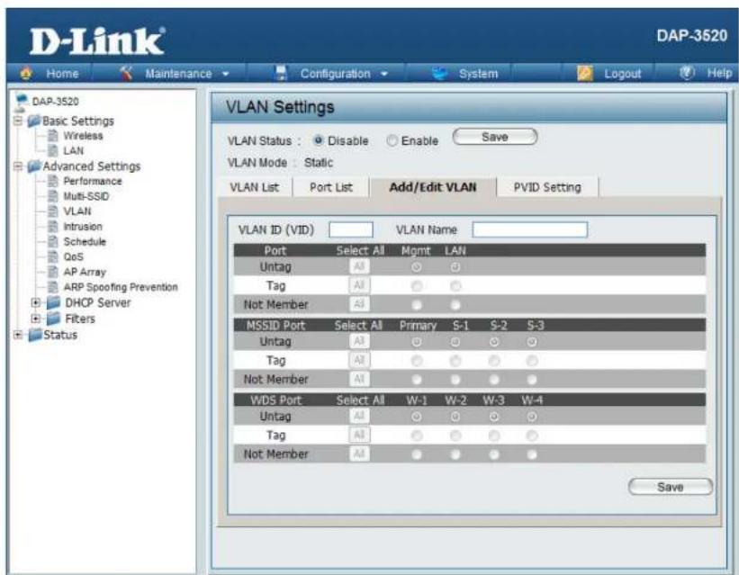 D-LINK DAP-3520 - VLAN Name: - 1