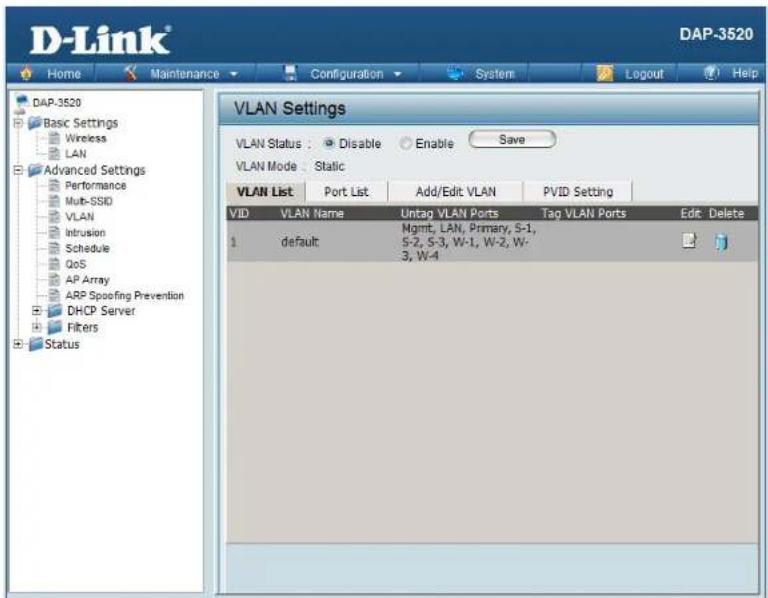 D-LINK DAP-3520 - VLAN Status: - 1