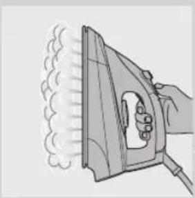 Illustration of a hand using a steam iron to clean or smoke (no text or symbols)