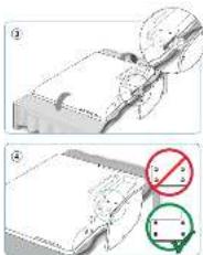 Technical diagram showing mechanical assembly steps with numbered annotations and directional arrows indicating motion or force directions.