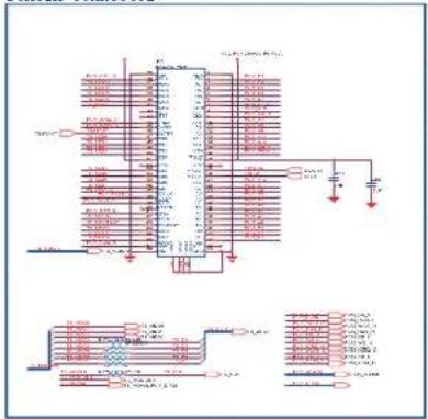 Circuit diagram with labeled components and wiring connections, including resistors, capacitors, and a 7-segment display.