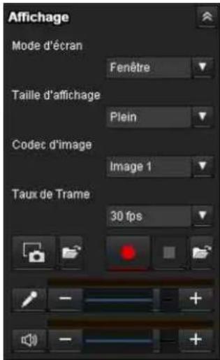 Affichage Mode d'écran Fenêtre Taille d'affichage Plein Codec d'image Image 1 Taux de Trame 30 fps