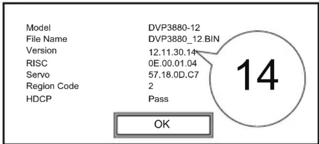 Model DVP3880-12 File Name DVP3880_12.BIN Version 12.11.30.14 RISC 0E.00.01.04 Servo 57.18.0D.C7 Region Code 2 HDCP Pass OK