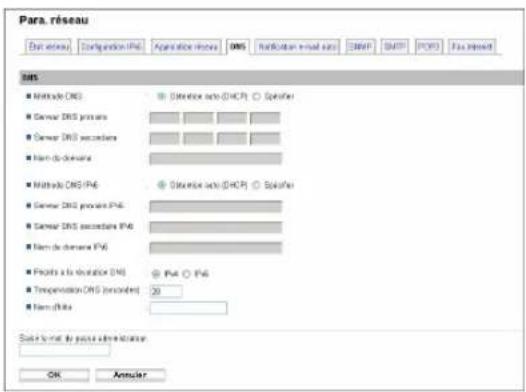 Para. réseau Dut bureau Configuration (DNS) Annotation video DNS Refutation email info CMRF DANF PORTS Fax Impact DNS ■ MATHode DNS ■ Server DNS primary ■ Server DNS secondary ■ Non-dimension ■ MATHode DNS IP6 ■ Server DNS primary IP6 ■ Server DNS secondary IP6 ■ Non-dimension IP6 ■ Projects to be valuation DNS ■ Transpersion DNS (residential) 20 ■ Non-Data Scale format: by potea administer OK Annular