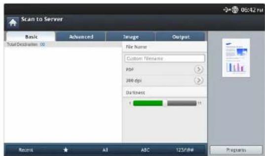 SAMSUNG SCX-8128NA - Understanding the Scan to Server screen - 1