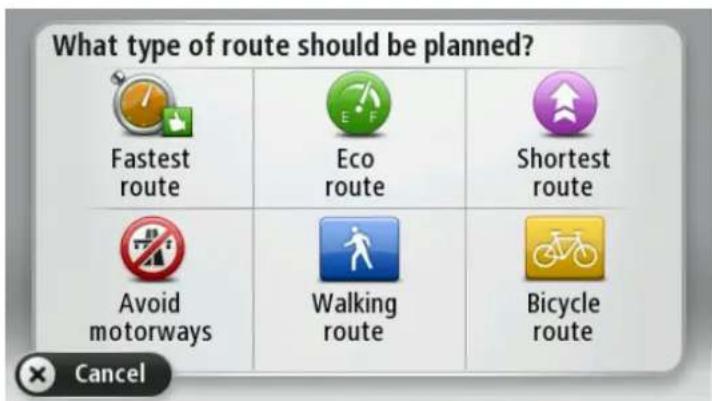 TOMTOM VIA 1405 - Selecting a route type - 1