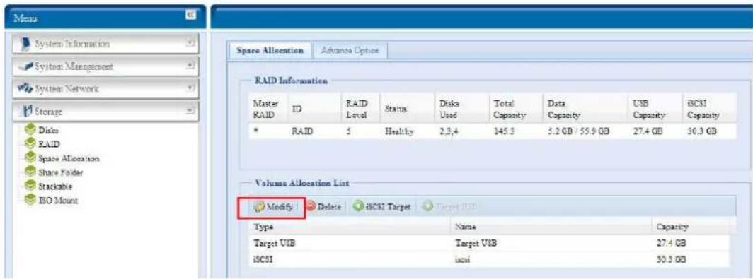 Thecus N5500 - Modify iSCSI Volume - 1
