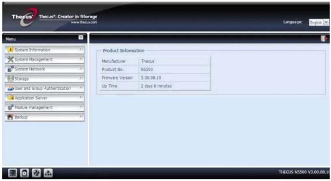 Thecus N5500 - Updated Main User Interface - 1