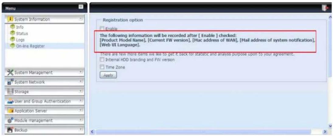 Thecus N5500 - Add On-Line Register Service - 1