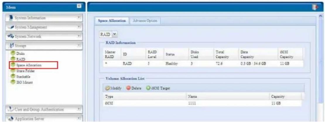 Thecus N7700SAS - Space Allocation - 1