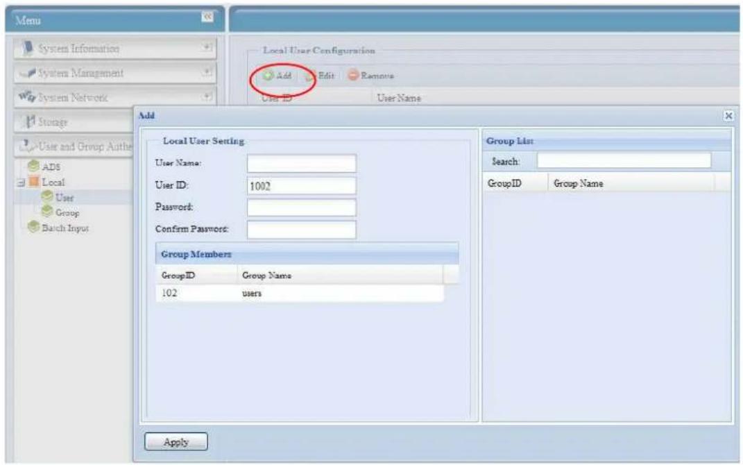 Thecus N7700SAS - Add Users - 1