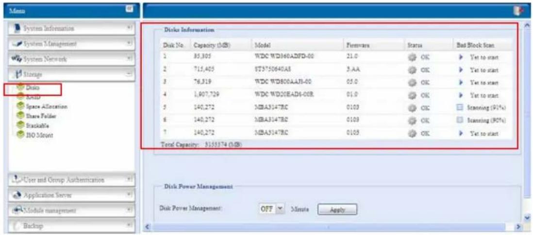 Thecus N7700SAS - Disks Information - 1