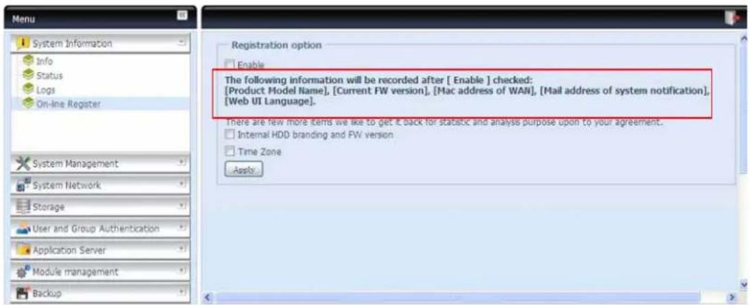 Thecus N7700SAS - Add On-Line Register Service - 1