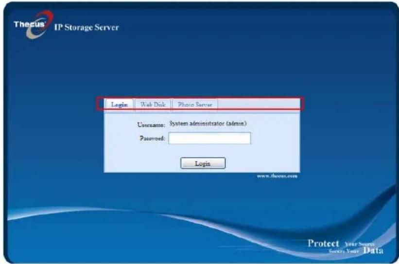Thecus N7700SAS - Login Page - 1