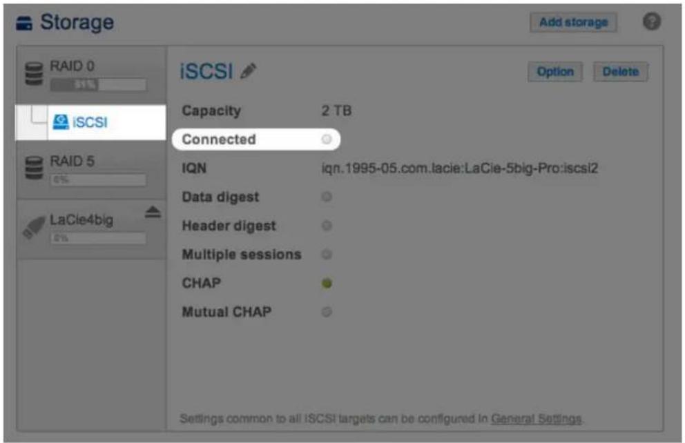 LACIE 2big NAS - Tableau de bord : indicateur de connexion de la cible iSCSI - 1