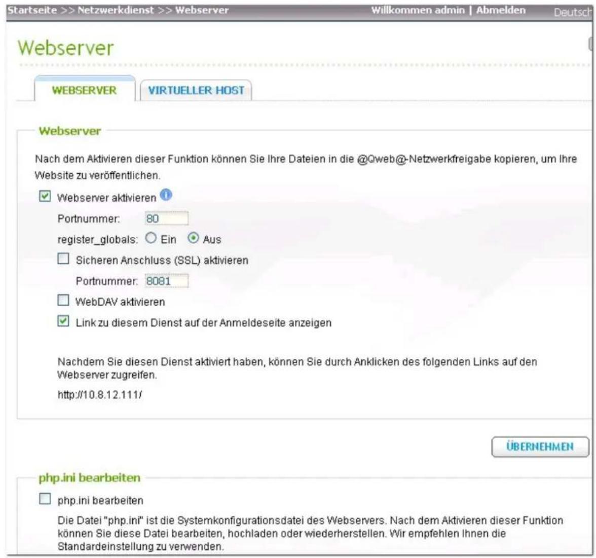 QNAP TS-EC1679U-RP-E10G 32TB - Aktivieren des Webservers und MySQL-Datenbankservers - 1