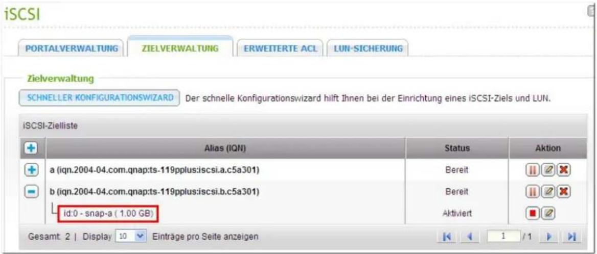 QNAP UltraStar TS-EC1679U-RP-E10G - Erstellen eines iSCSI LUN-Schnappschusses - 9