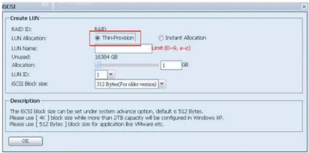 Thecus N4510U - Provisionnement faible iSCSI - 1
