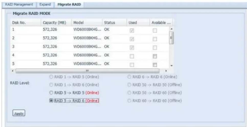 Thecus N4510U - Migrer un volume RAID - 1