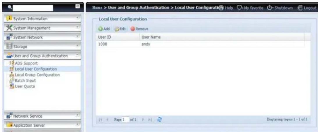 Thecus N4510U - Local User Configuration (Configuration des utilisateurs locaux) - 1