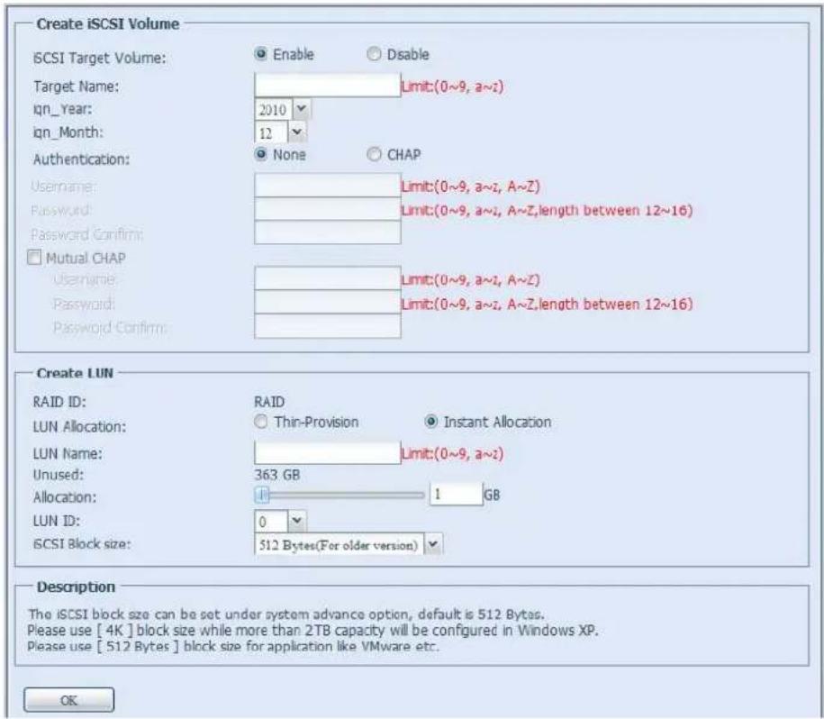 Thecus N4510U - Allouer de l'espace à un volume iSCSI - 2