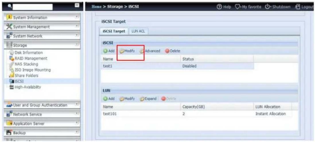 Thecus N4510U - Modifier un volume iSCSI - 1