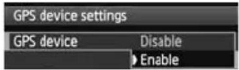 CANON GP-E1 - Select [GPS device settings]. - 1