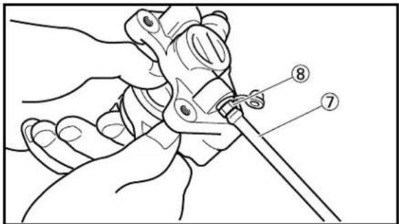 YAMAHA TZ250 - Brake pad replacement steps: - Loosen the pad pin ① and remove the caliper ②. - 2