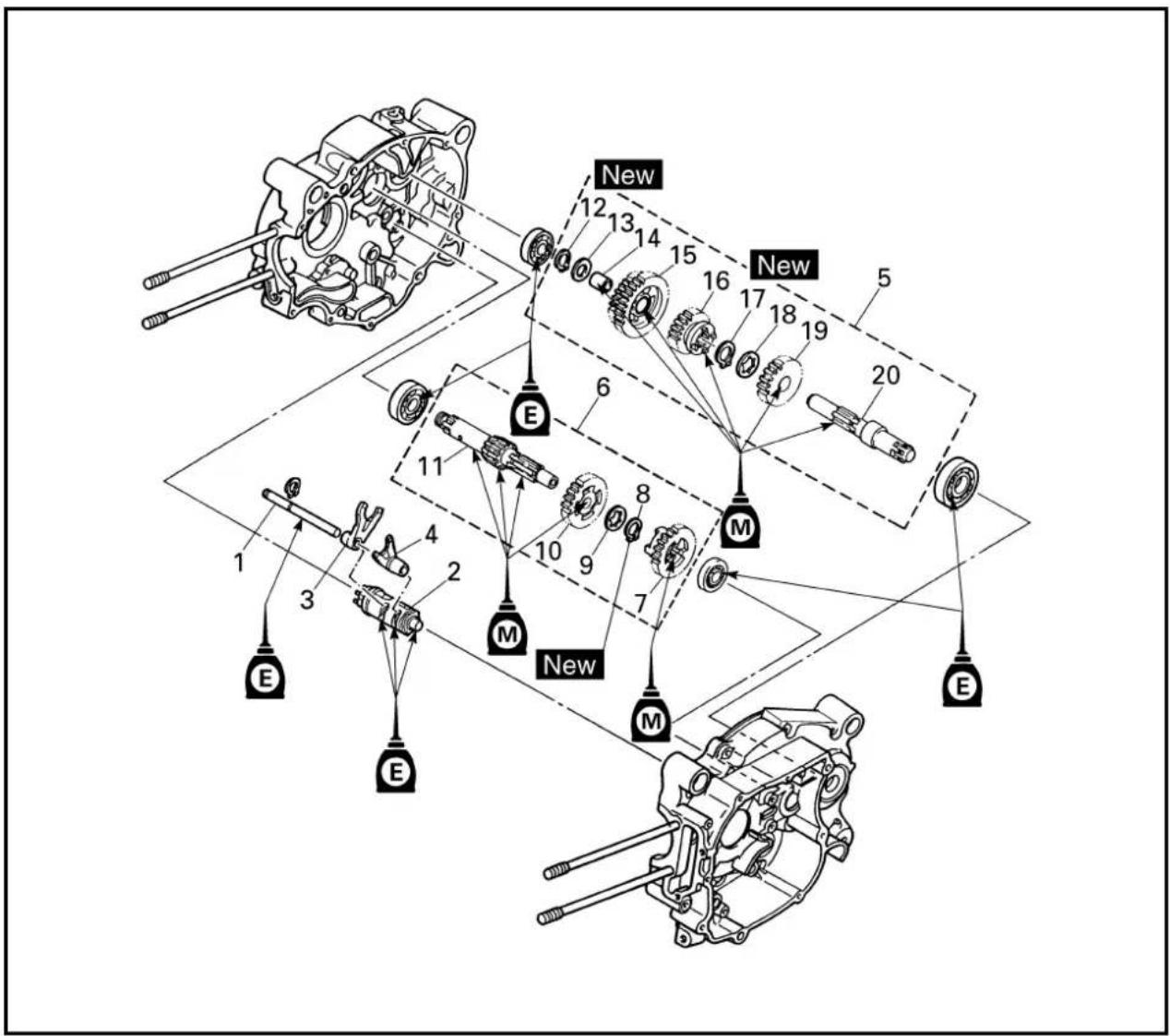 YAMAHA TTR90 - SHIFT FORK, SHIFT CAM AND TRANSMISSION - 1