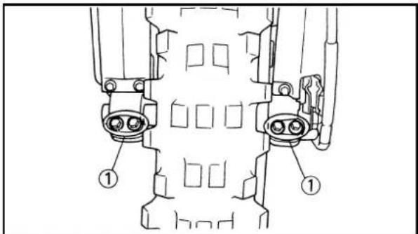 Technical diagram of a mechanical component with labeled parts ① and ②