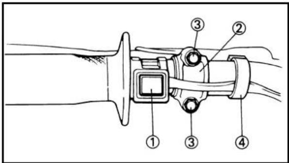 Technical diagram of a mechanical assembly with numbered components labeled ① to ④