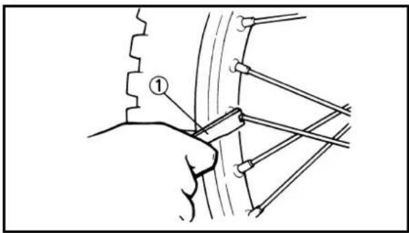 Technical diagram showing a hand holding a tool with labeled component ①, likely illustrating a mechanical or electrical assembly.