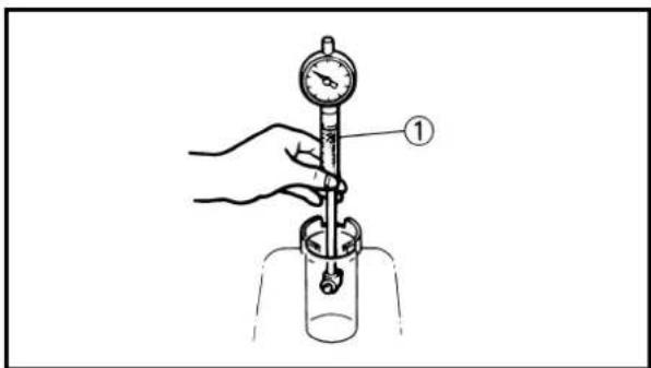 Diagram showing a hand holding a pressure gauge in a test tube with a labeled component (①)