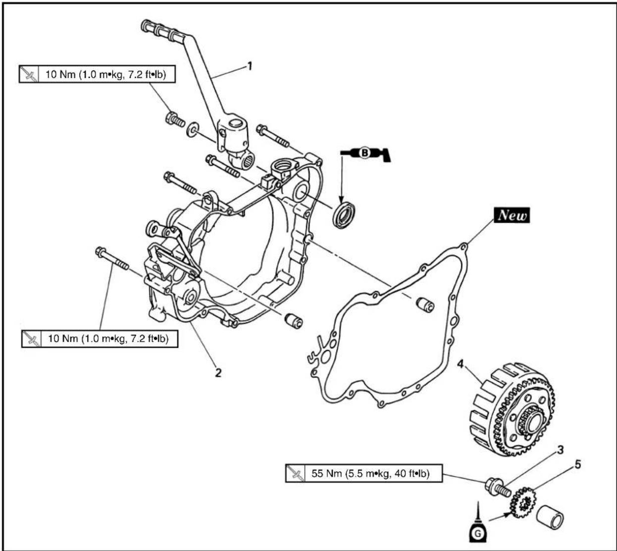 10 Nm (1.0 m•kg, 7.2 ft•lb) 10 Nm (1.0 m•kg, 7.2 ft•lb) 55 Nm (5.5 m•kg, 40 ft•lb) New G