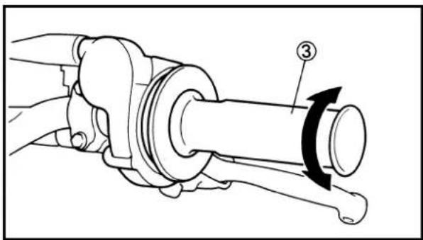 Technical diagram of a mechanical assembly with numbered component and directional arrow indicating rotation or movement