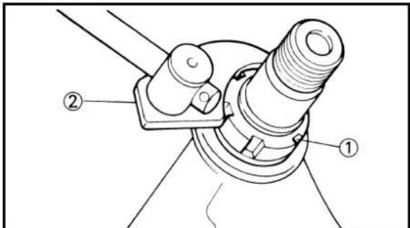 Technical diagram of a mechanical assembly with labeled parts ① and ②