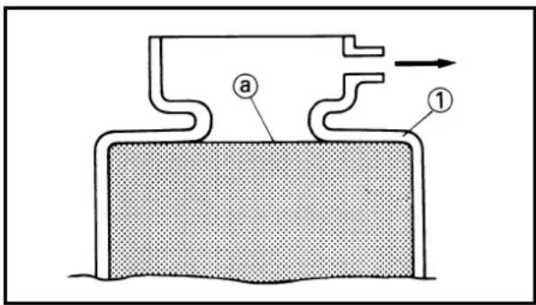 Diagram of a mechanical or fluidic device with labeled parts (a and 1) and an arrow indicating direction.