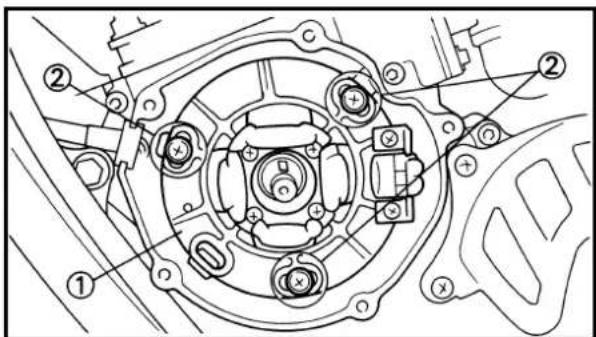 Technical diagram of a mechanical assembly with numbered components and cross-sectional views