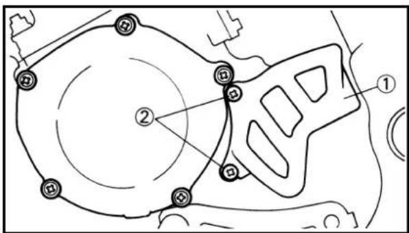 Technical diagram of a mechanical component with numbered parts and circular features