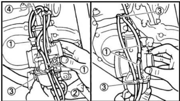 Technical diagram showing labeled mechanical components with numbered parts, likely illustrating a valve or pump assembly.