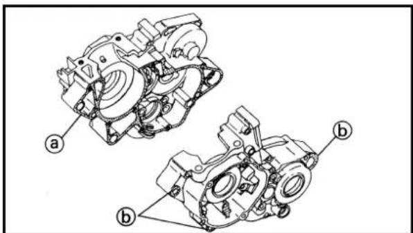Technical diagram of mechanical components with labeled parts a and b