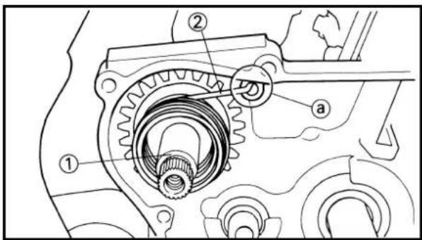 Technical diagram of a mechanical gear assembly with labeled parts ①, ②, and a
